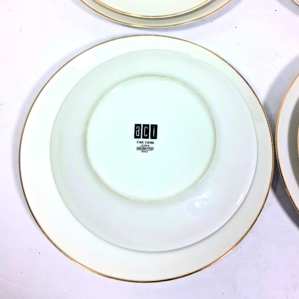 ACI Vintage Set Of 4 Each Golden Pine Gold Rim Japan Salad & Bread China Plates - Picture 3 of 6